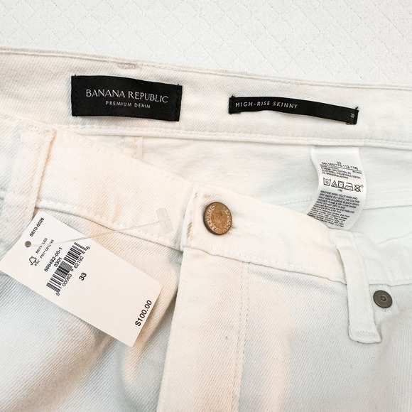 Banana Republic High Rise Skinny White Denim Jeans NWT Size 33 - Picture 6 of 7